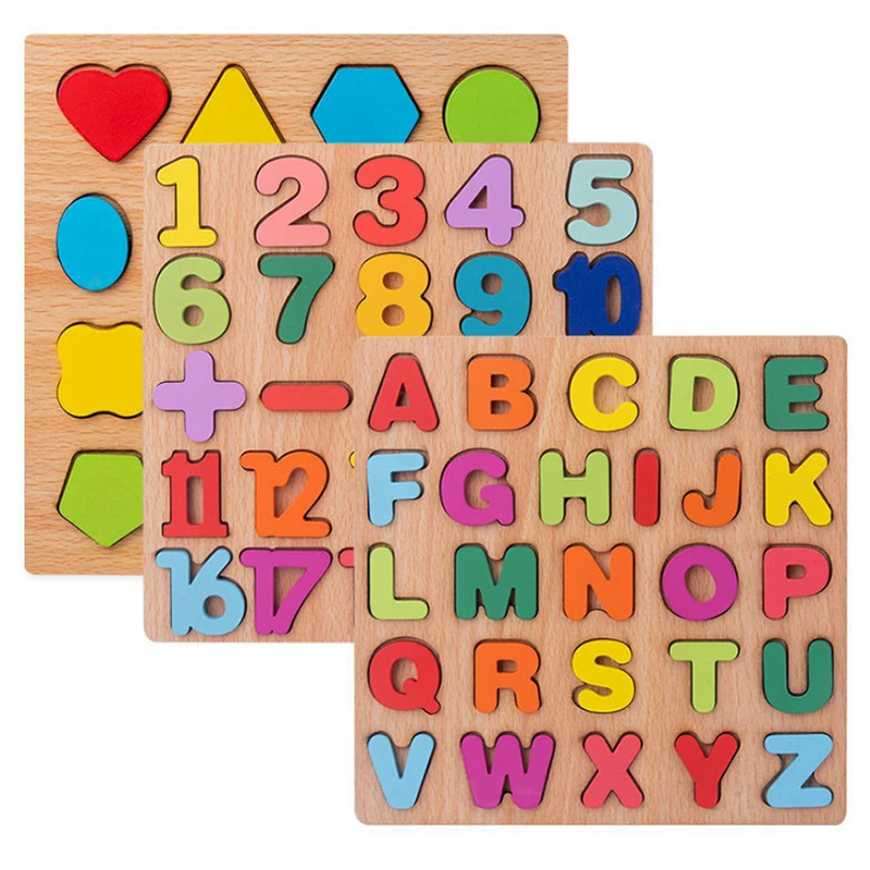 

ABC Alphabet, Numbers, Shapes Wooden Puzzles Toddler Montessori Early Learning Toy For Kids Children 1-3Years Educational Blocks