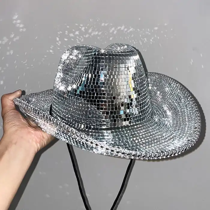

Ковбойская шляпа для дискотек, зеркальная модная шапка для дискотек с блестками, в классическом стиле, Ковбойская шапка для дискотеки