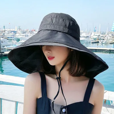 

Wide Brim UPF 50+ Sun Hat Women Anti-UV Protection Hiking Fisherman Cap Female Fashion Fold Summer Solid Beach Bucekt Hat