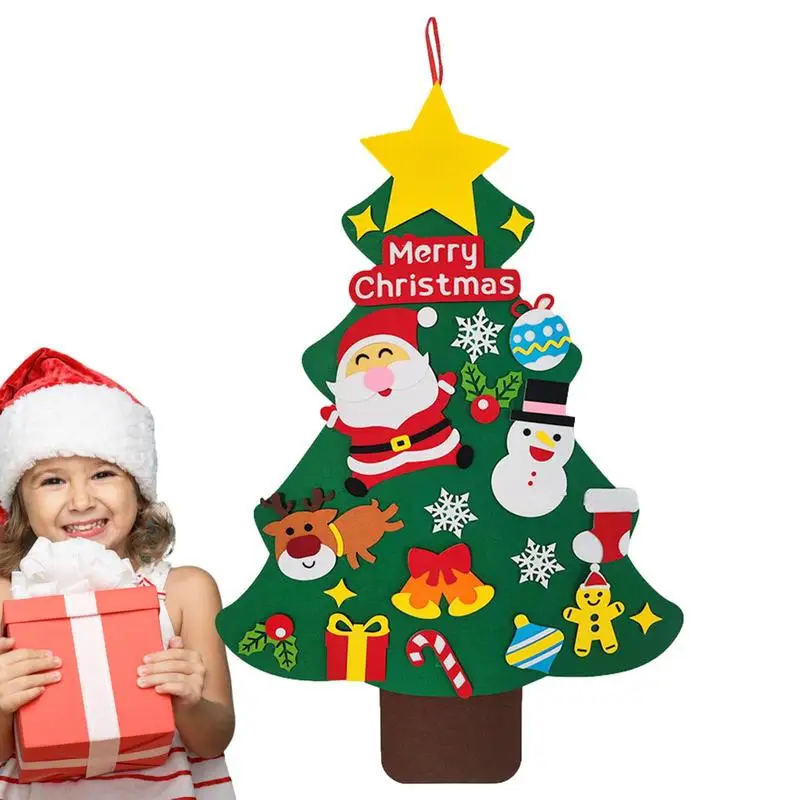 

Войлочная Рождественская елка для детей, праздничные поделки со съемными украшениями, Настенный декор со снежинками, снежинками, Санта-Клаусом