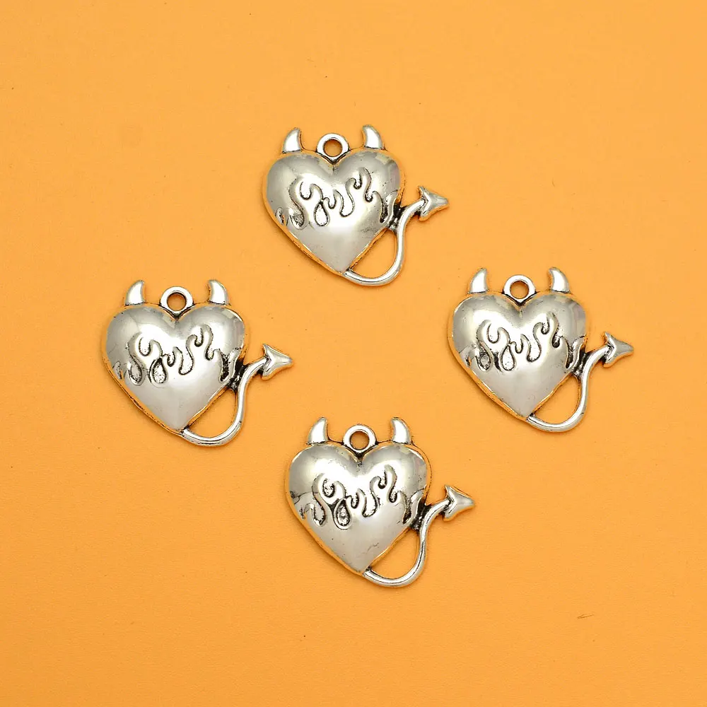 15 шт./партия, посеребренные подвески в виде сердца, 24 х26 мм