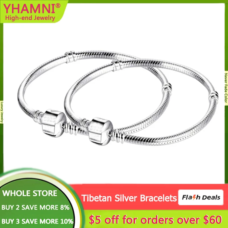 

YHAMNI Never Fade Original Tibetan Silver Snake Chain Charm Bracelet With Credentials Wedding Bangle Prevent Allergy Jewelry