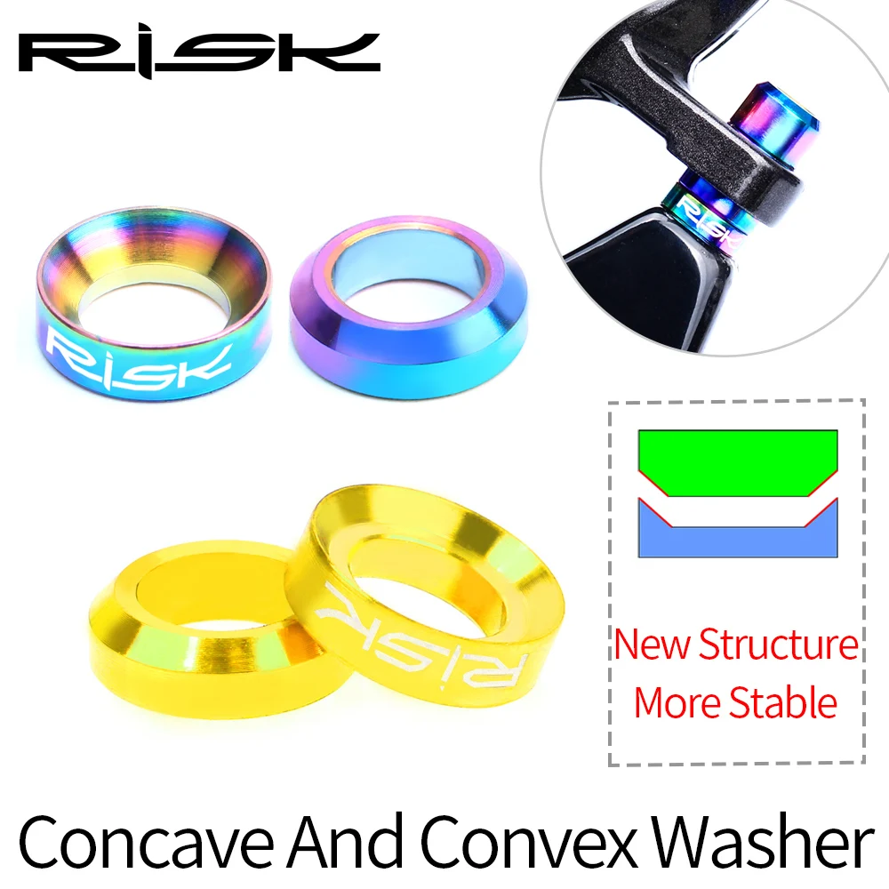 

RISK 4Pcs/set Mountain BMX Bike Bicycle Titanium M6 Concave Convex Washer Spacer For Disc Brake Caliper Group XT Mounting Bolts