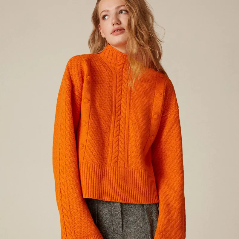 

Autumn Winter New Sweater Women'S Fashion Twist Solid Color Long Sleeve Stitching Street Turtleneck Sweater Woman Jumpers