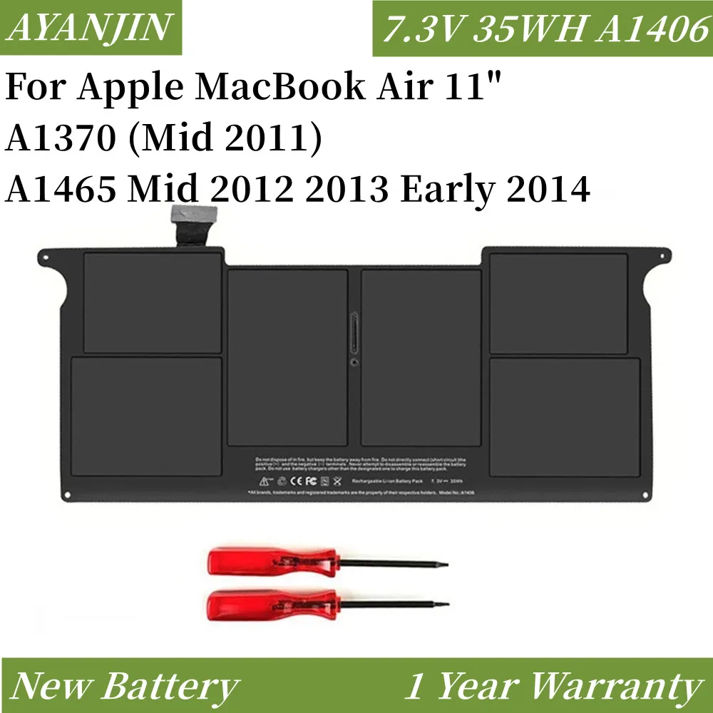 Аккумулятор A1375 A1406 для Macbook Air 11 дюймов A1370 7,3 2010 A1465 2011 год 020-7377-A, 2012 в, 35 Вт/ч