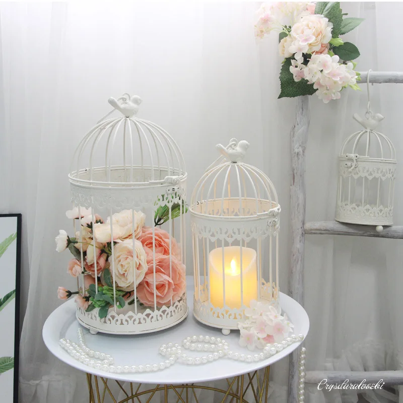 Modern Iron Wrought Metal Birdcage White Small Middle Sets Large Bird Cage Decoration Hanging Flowerpot Succulent Plants