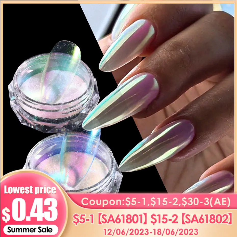 

Mirror Glossy Glass Chrome Nails Glitter Iridescent Fairy Pigment Aurora Rubbing Dust Summer Fine Powder Wedding Manicure Decor