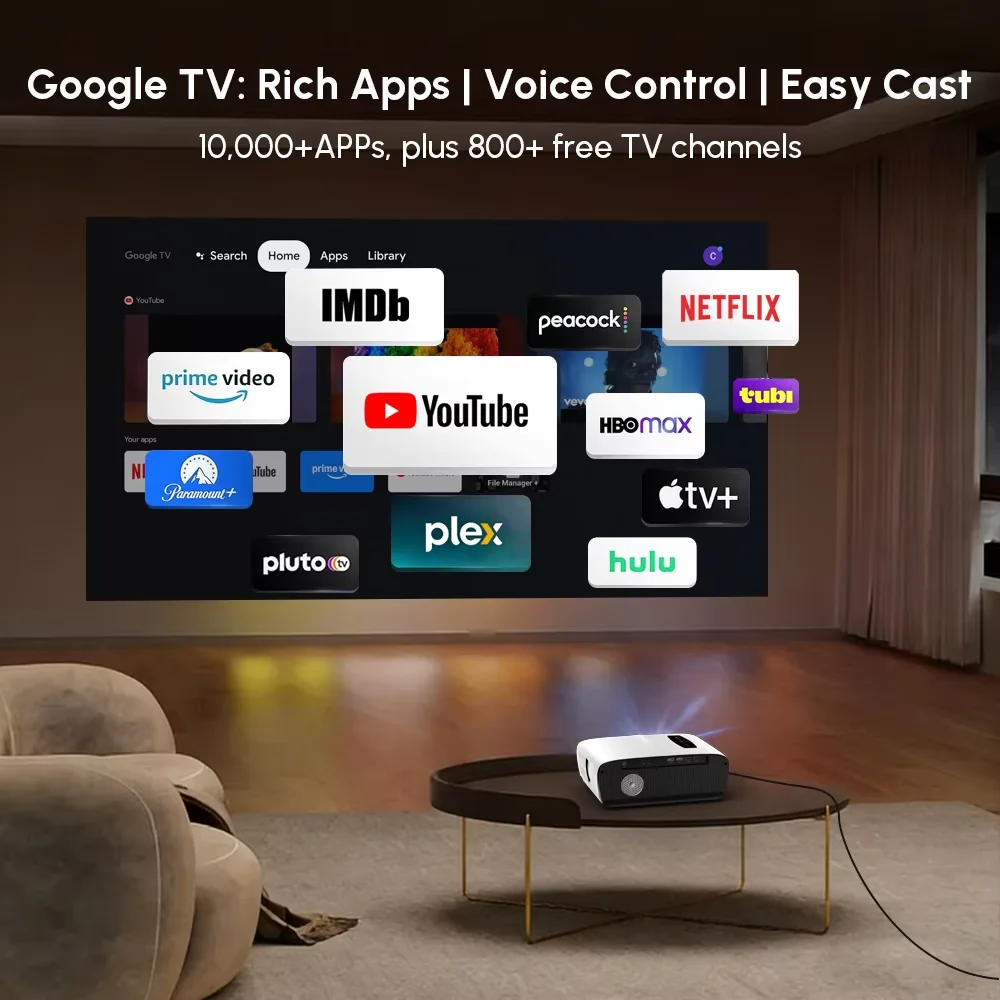 Новый 4K-проектор с автофокусом для дневного использования, Wi-Fi 2.4+5G, Bluetooth, HDMI, TOF, пылезащищенный, для просмотра фильмов и видео, Google TV, проекторы 2026 года (art.: 3920dc14b456f) - 3920dc14b456f