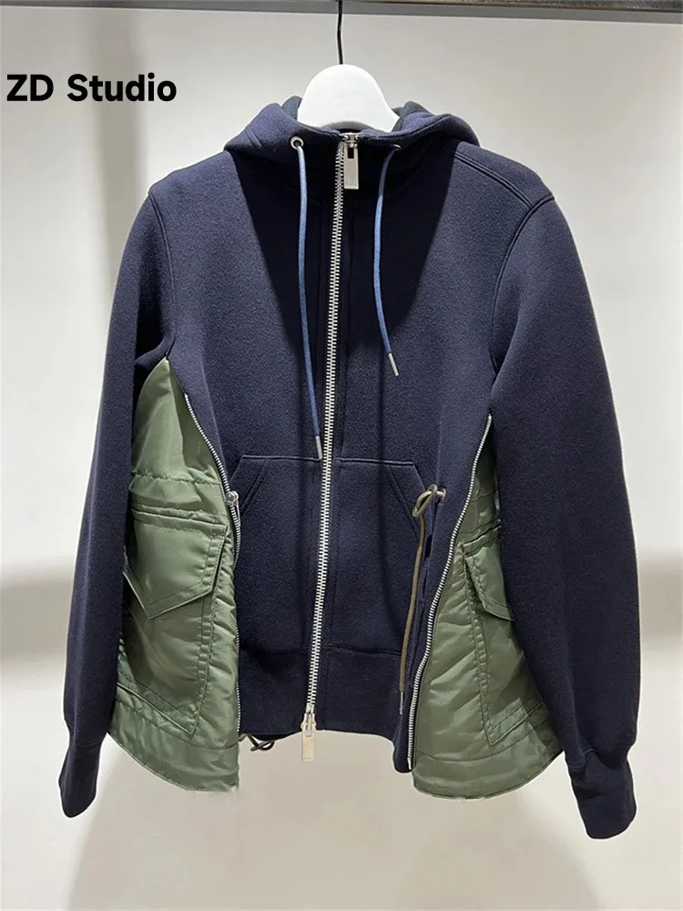 

Женский свитер с капюшоном [ZD Studio], черный свободный теплый свитер на молнии с капюшоном и кулиской, новинка осенне-зимнего сезона 2023