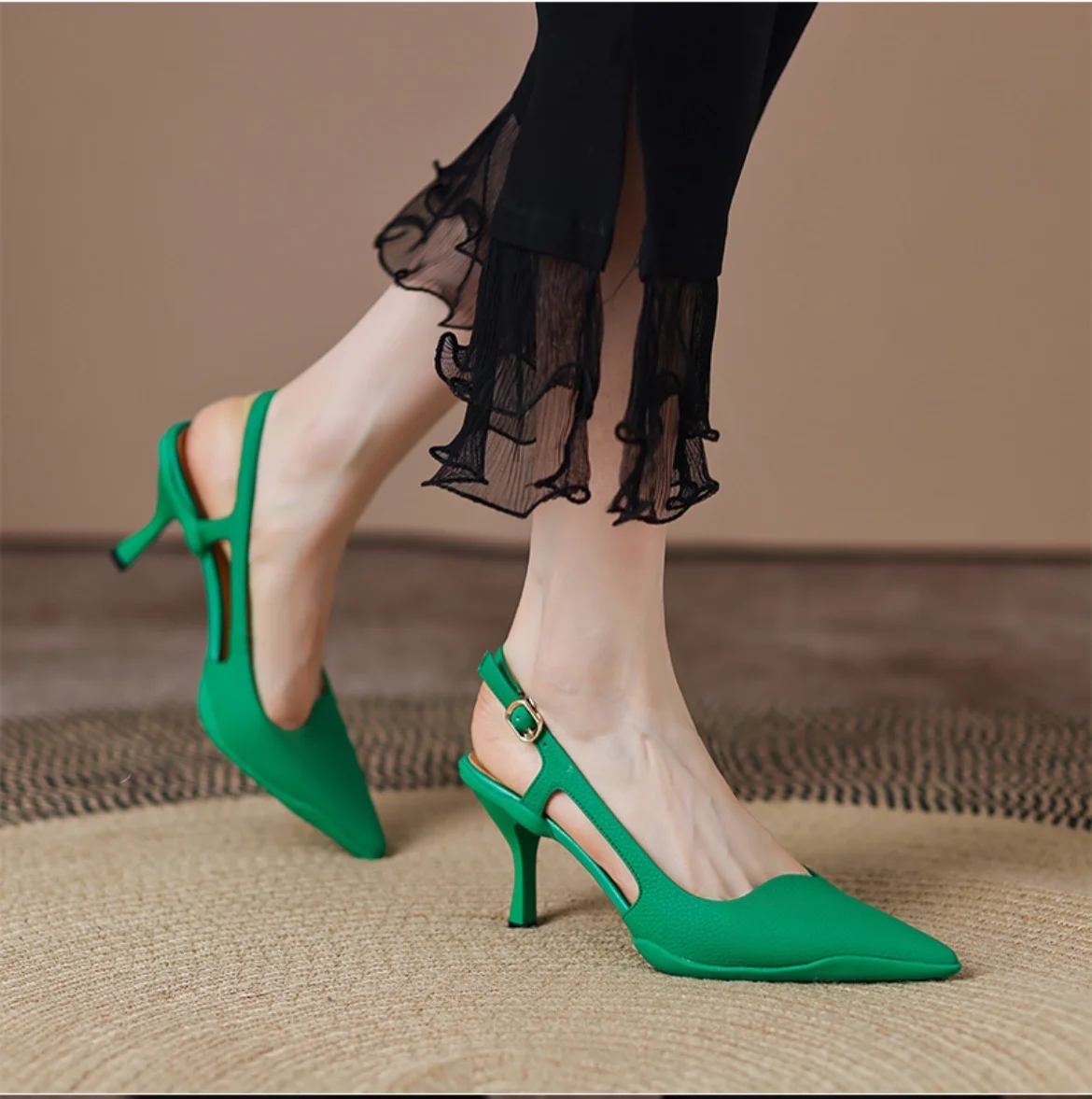 

Comfort Shoes for Women Sandals Stiletto Heels Med 2022 Summer Suit Female Beige Pointed High Real Medium Black New Closed Open