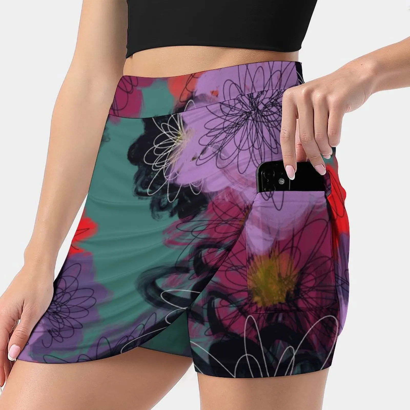 

Цветы Pt. Юбка женская спортивная с карманами, модная теннисная юбка для бега, с цветами, простой цветочный принт, фиолетовая, красная, 1 шт.