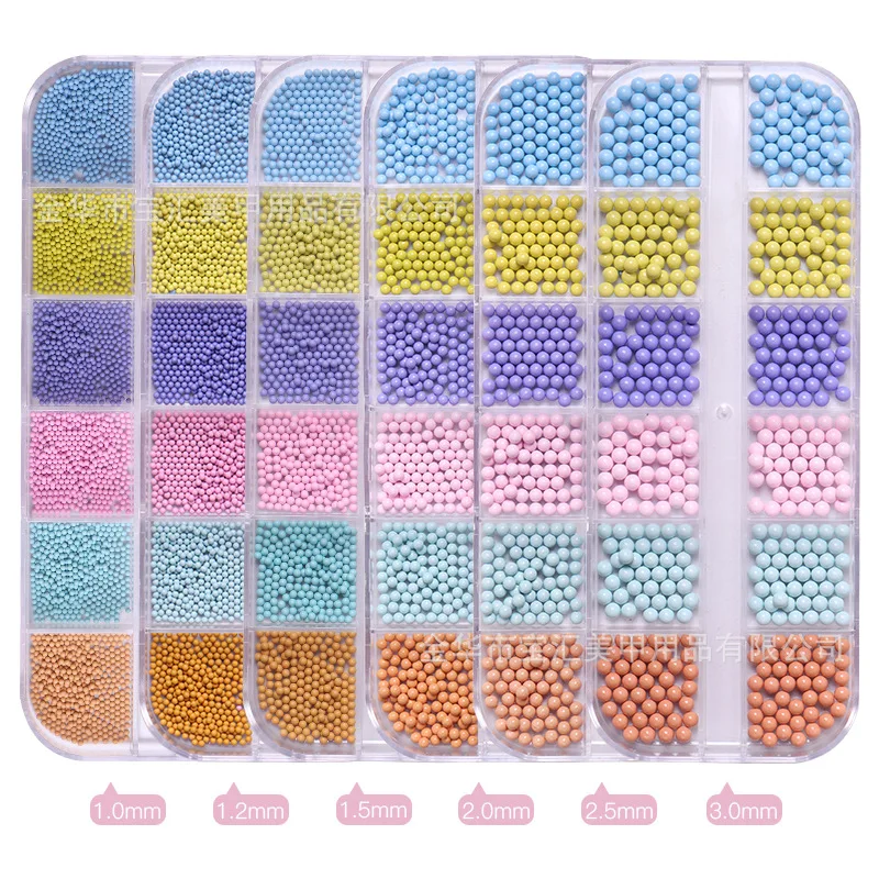 

12Grids Round Beads Nails Art Decorations 3D Stainless Steel Ball Colorful Nail Art Jewelry Charms Kawaii Ornaments Accessories