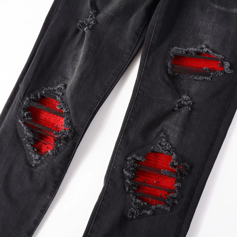 Джинсы мужские рваные стрейчевые уличная одежда брюки скинни из потертого