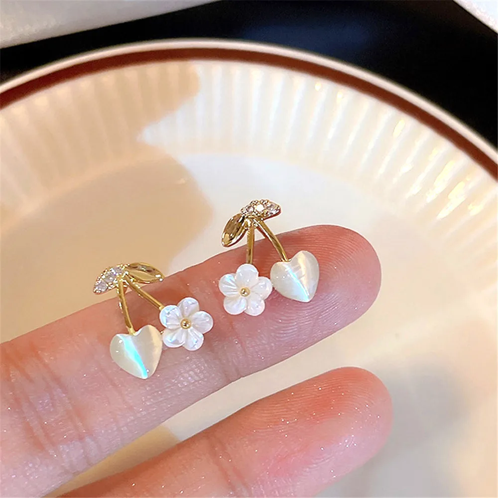 

New S925 Silver Needle Fresh Sweet Cherry Earrings Popular Creativity Ins Love Flower Earrings Female Fashion Korean Jewelry