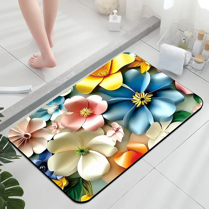 3D цветок прямоугольный нескользящий коврик моющийся кухонный ковер напольный