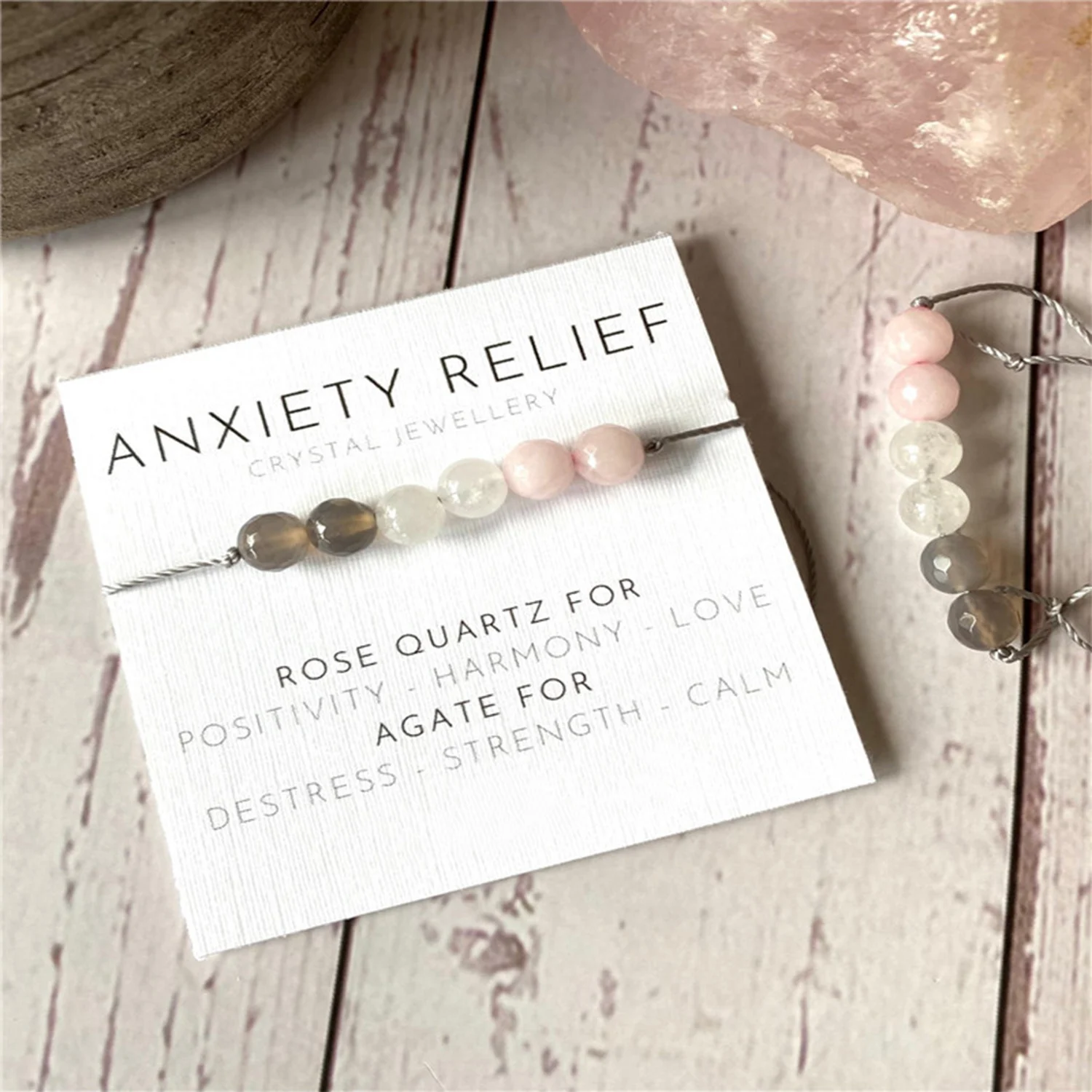 

2023 New Anxiety Stone Beaded Wax Line Bracelet with Card Amethyst Flash Stone Combination Bracelet for Women Men Gifts