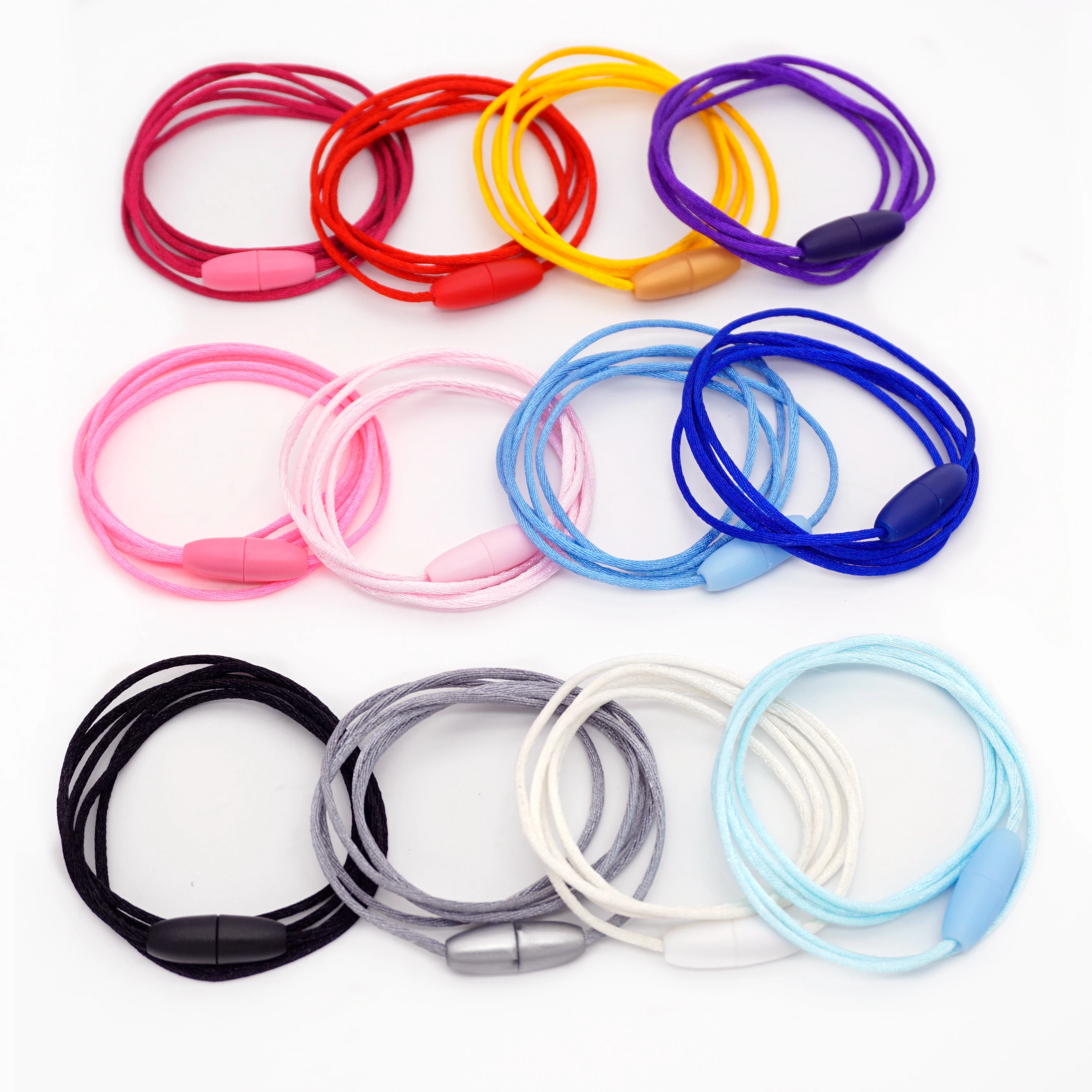 Sutoyuen 500pcs 2mm Satin Cord with Safety Plastic Breakaway Clasps for DIY Silicone Baby Teething Pendant Necklace 12 Colors