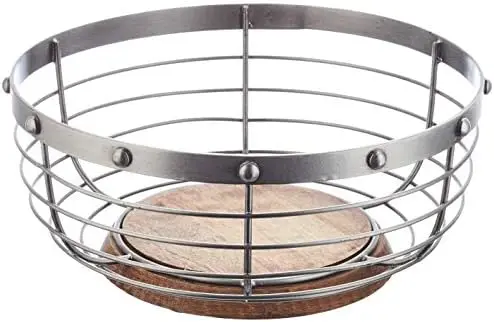

Vintage Kitchen Craftsmanship - Metal/Wood Fruit Bowl Style, 28 x 12 cm (11&# 34; x 5&# 34;) - Grey