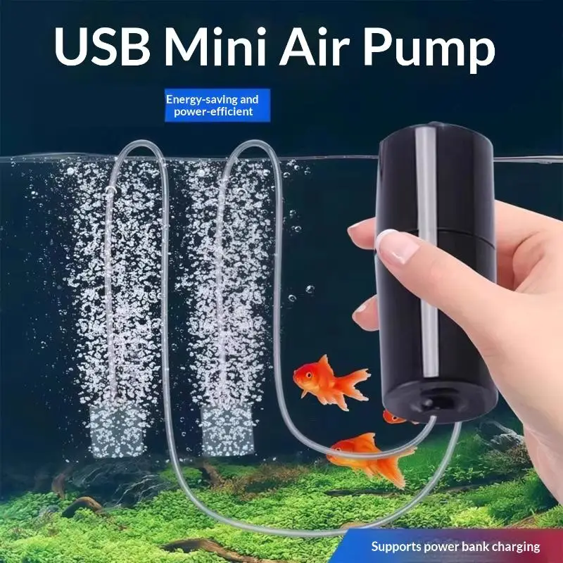 Фото USB-компрессор для аквариума, бесшумный, миниатюрный, энергоэффективный, с распылителем воздуха, для аквариумов и рыбалки №2