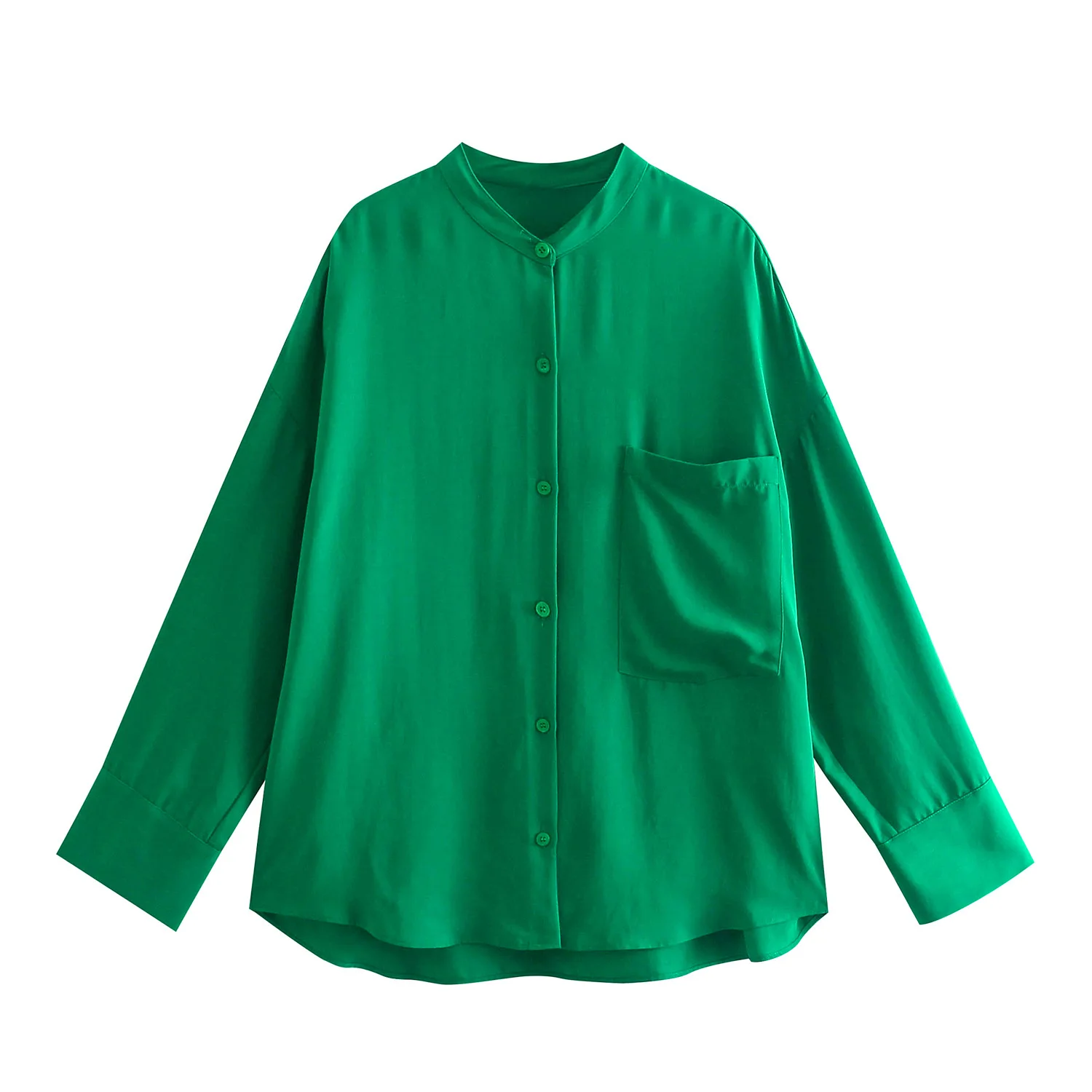 

Green Loose Shirts Summer Drop Shoulder Long Sleeve Women Blouses Button-Up Chest Pocket Casual Shirt Female Tops Long Pants