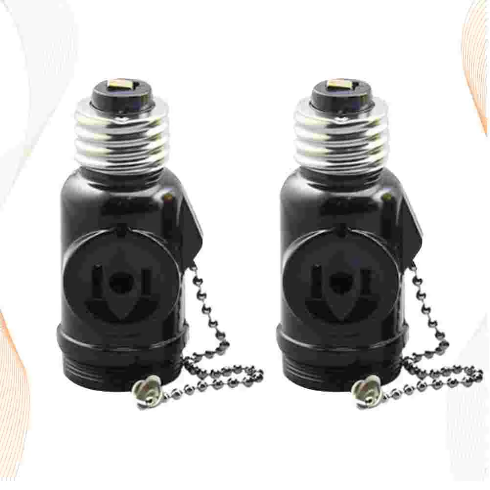 

2pcs E26 Lamp Bases Adapter Bakelite Bulb Light Holder Two Outlet Screw Socket with Chain (Black)