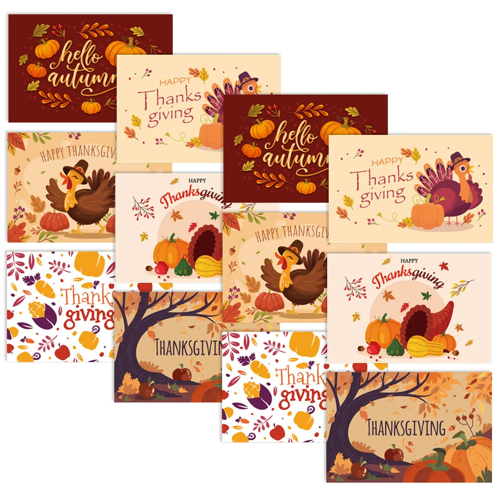 

12pcs Thanksgiving Festival Greeting Cards Blessing Cards Message Cards Hand Writing Greeting Cards