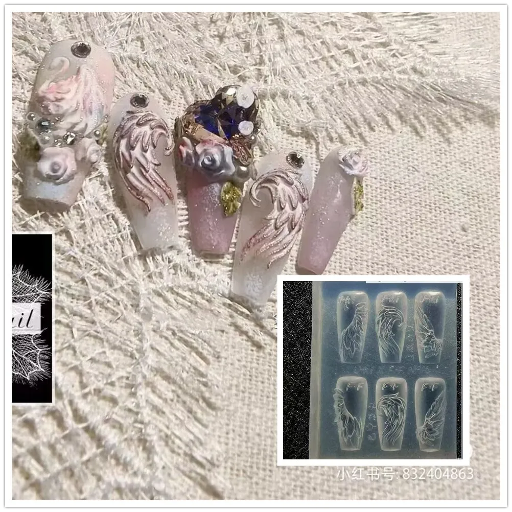 

1pc Swan Wing 3D Acrylic Nail Mold Nail Art Decorations Nails DIY Silicone Nail Stamping Plates Nails Products Nail