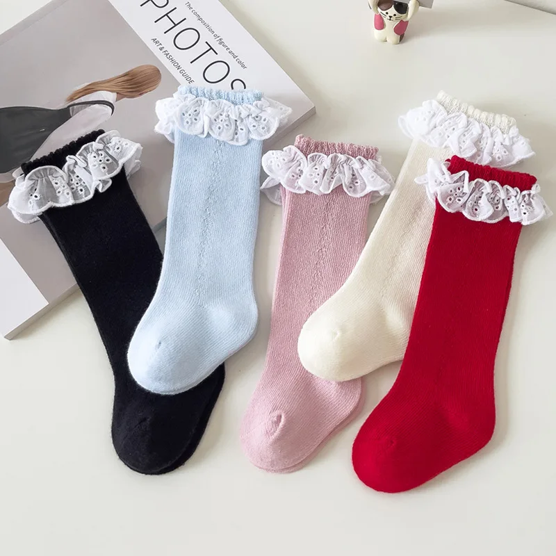 

Детские носки для девочек, Ажурные кружевные Гольфы с оборками, детские гольфы, весна-осень 2023, детские носки в испанском стиле