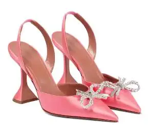 

Rosie slingback satin pumps Martini glass-shaped heels crystal-embellished bows pointed toe ankle strap women shoes cheap sale