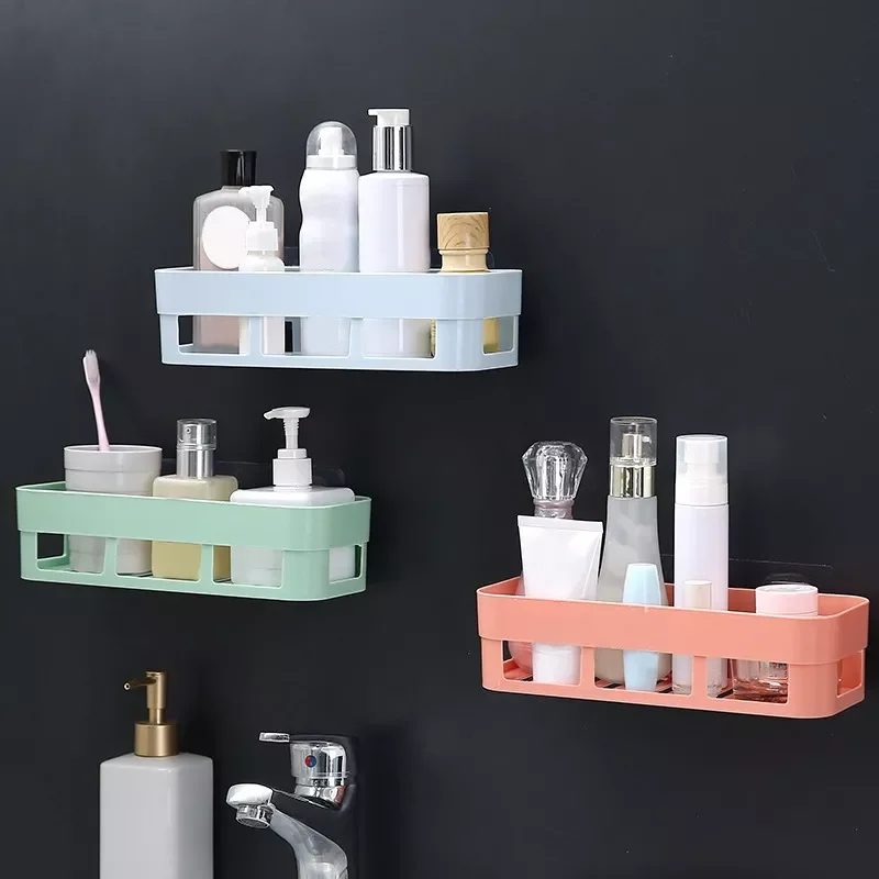 

New in Shelf Organizer Toilet Adhesive Shampoo Gel Storage Basket Decoration Bathroom Corner Shower Shelf Rack Accessories envi