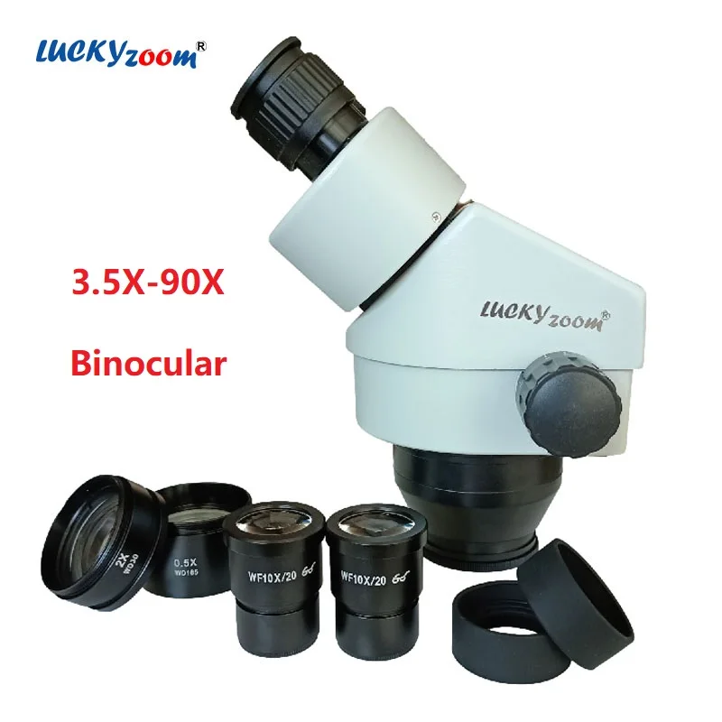 

3.5X-90X Binocular Microscope Head Continuous Zoom 0.5X 2.0X Objective Barlow Len 10X Eyepiece Auxiliary Accessories Microscopio