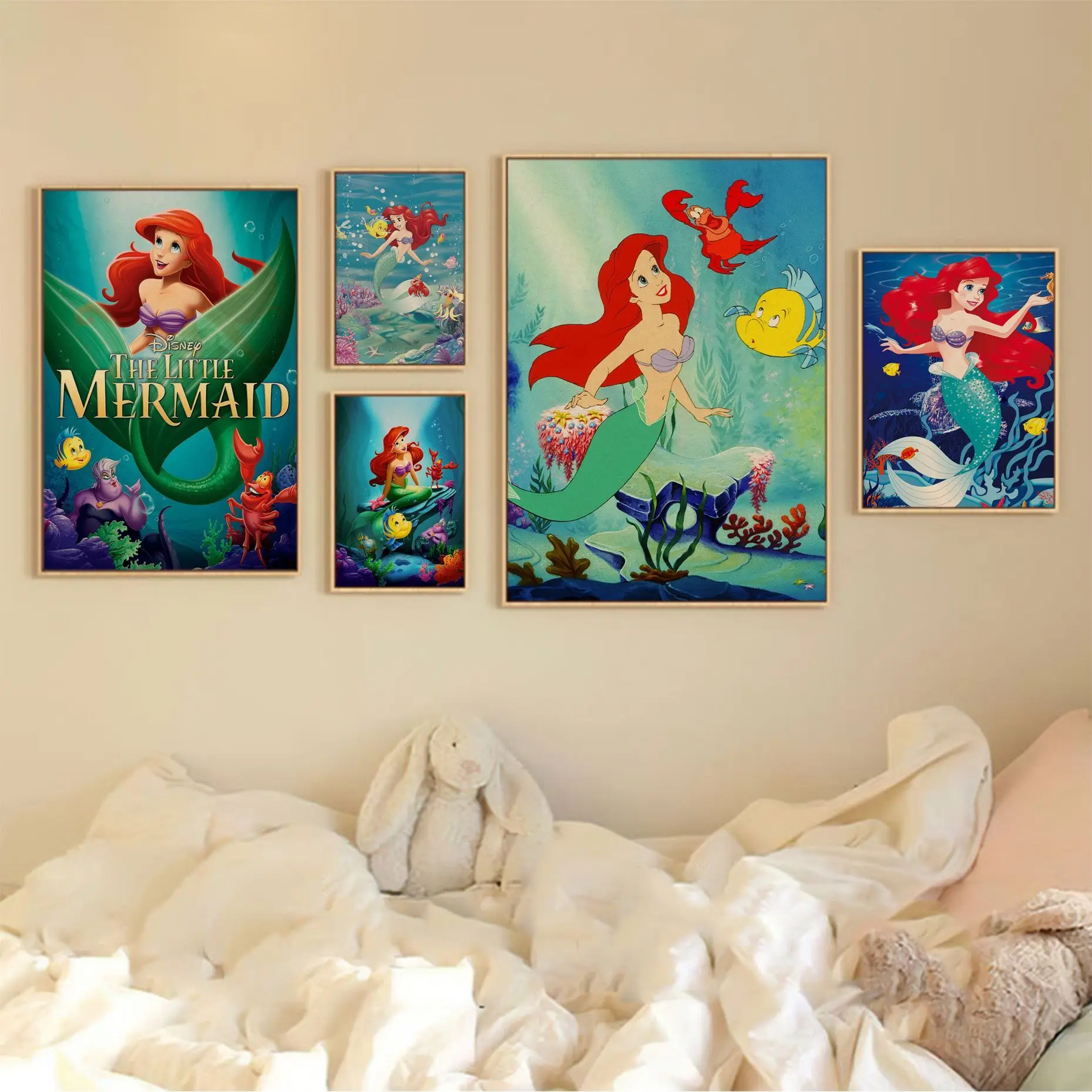 

Disney The Little Mermaid DIY Poster Kraft Paper Sticker DIY Room Bar Cafe Stickers Wall Painting