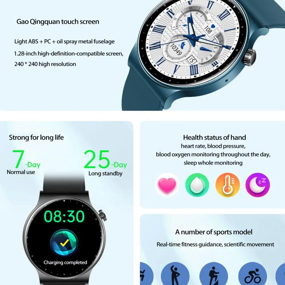 KR08 Smart Watch Men Women Bluetooth Fitness Tracker Bracelet Sport Heart Rate Blood Pressure Kids Smartwatch For IOS Android