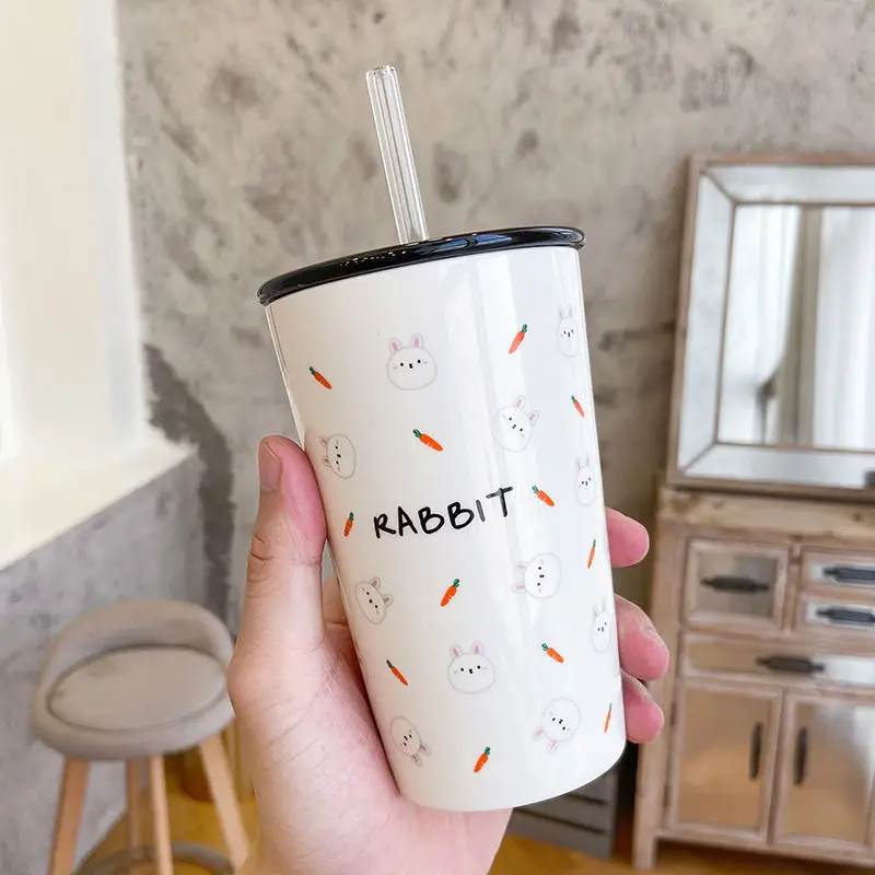 

Креативная Милая анимационная молочная чашка, бутылка для воды в стиле Ins с соломинкой для девочек, пар, студентов, фарфоровая кружка