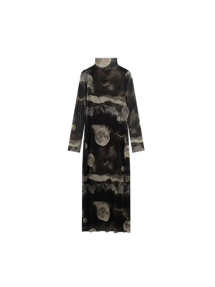 

PB&ZA 9327108 Women 2022 New Chic Fashion tulle Printed Midi Dress Vintage Long Sleeve Female Dresses robe Vestidos 9327/108