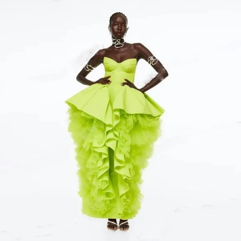 Неоново-зеленое пышное платье для выпускного вечера ярко-зеленое модное