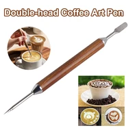 stainless steel coffee art pen wood handle latte pull flower needle barista tool cappuccino coffee stick decorating kitchen tool