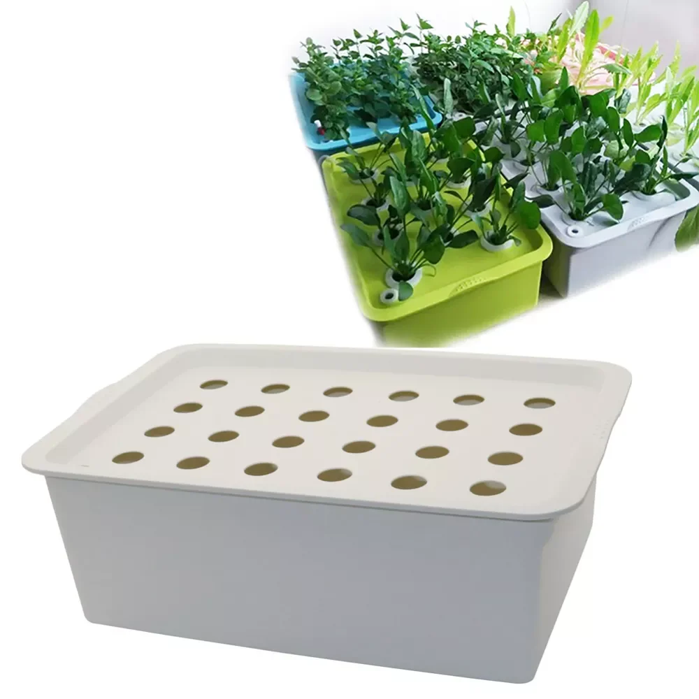 24 Holes Plant Site Hydroponic Kit Garden Pots Planters Seedling Pots Indoor Cultivation Box Grow Kit Bubble Nursery Pots 1 Set