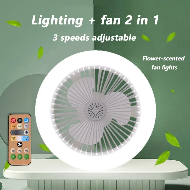 3 In 1 Aromatherapy Ceiling Fan With LED Light Remote Control Infinitely Dimmable Lamp E27 Base Bottom Noise Mute