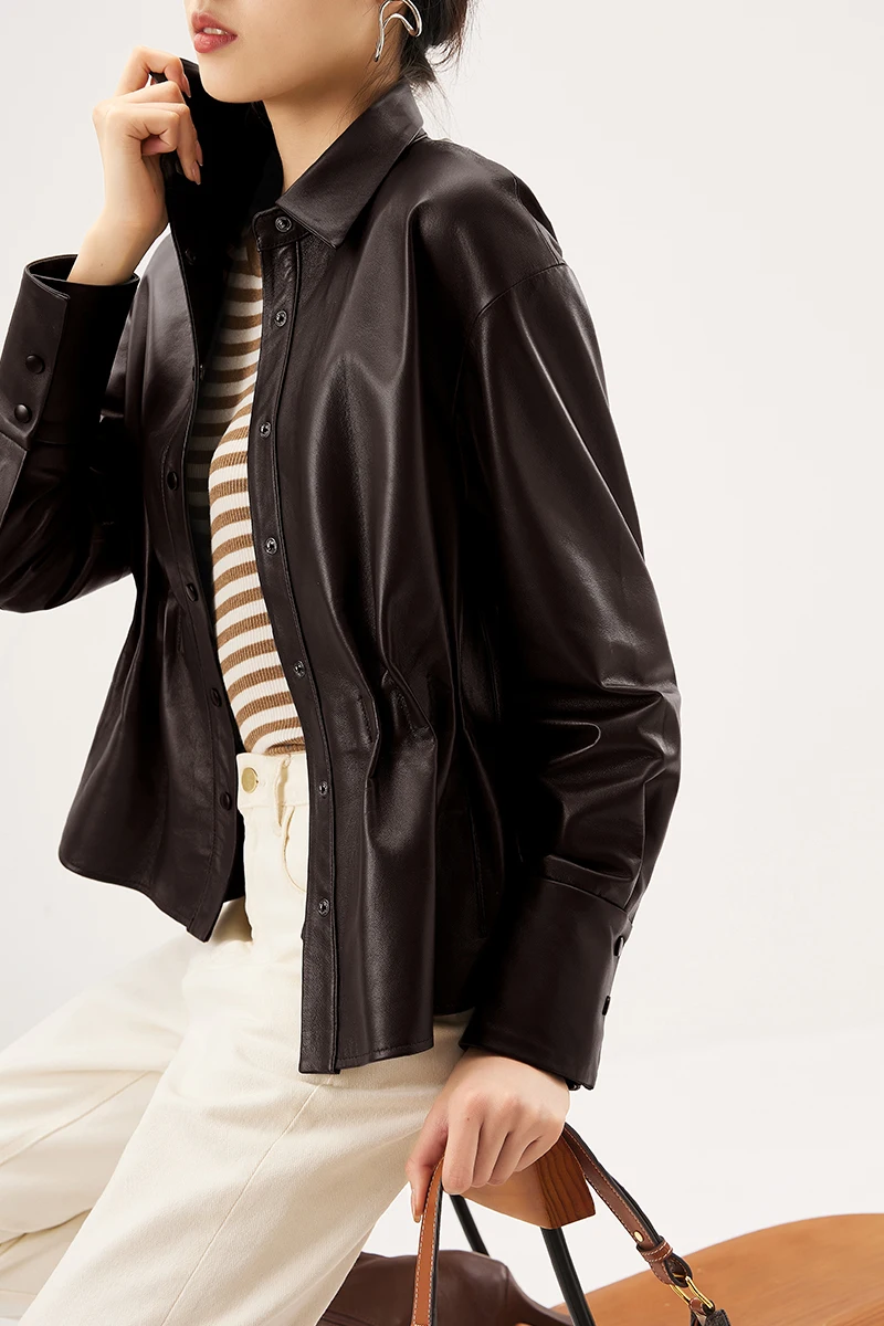 2022 Autumn New Sheepskin Genuine Leather Jacket Women Spring/Autumn Covered Button Blazer Mujer  Leather & Suede