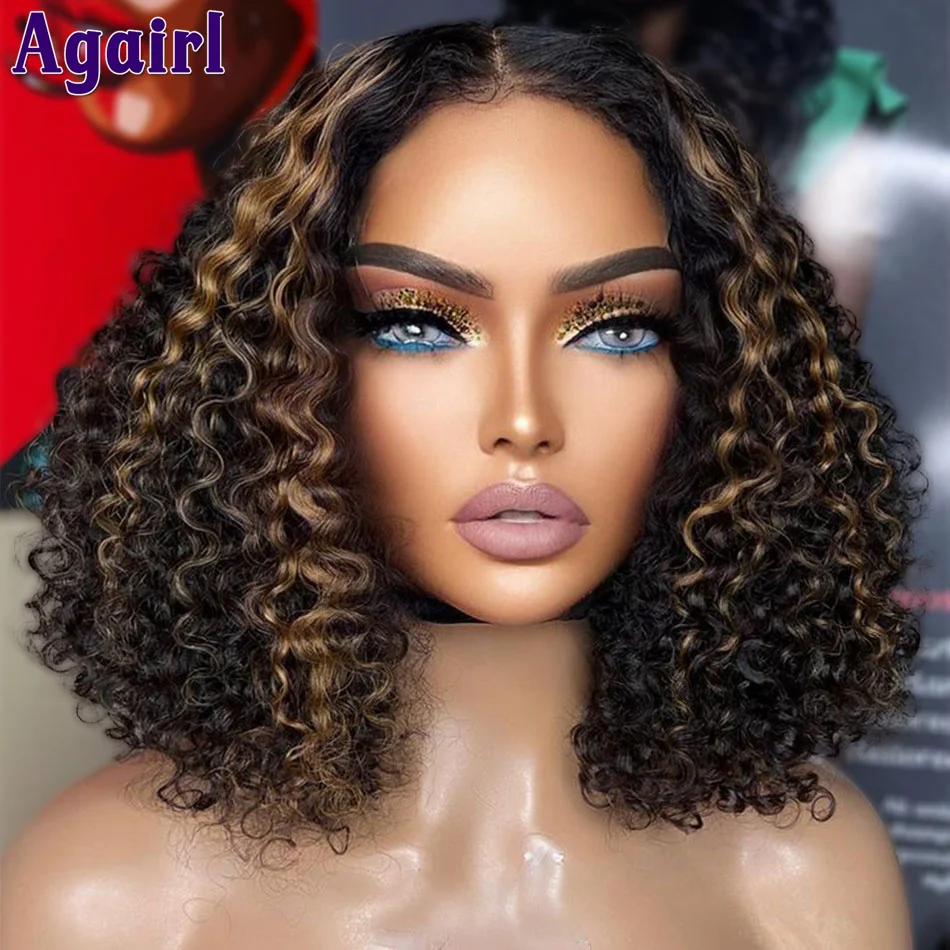 

Highlight Brown 13x6 Water Wave Short Bob Lace Frontal Wig 13x4 Peruvian Virgin Short Human Hair Curly Wig 180% 4X6 Glueless Wig