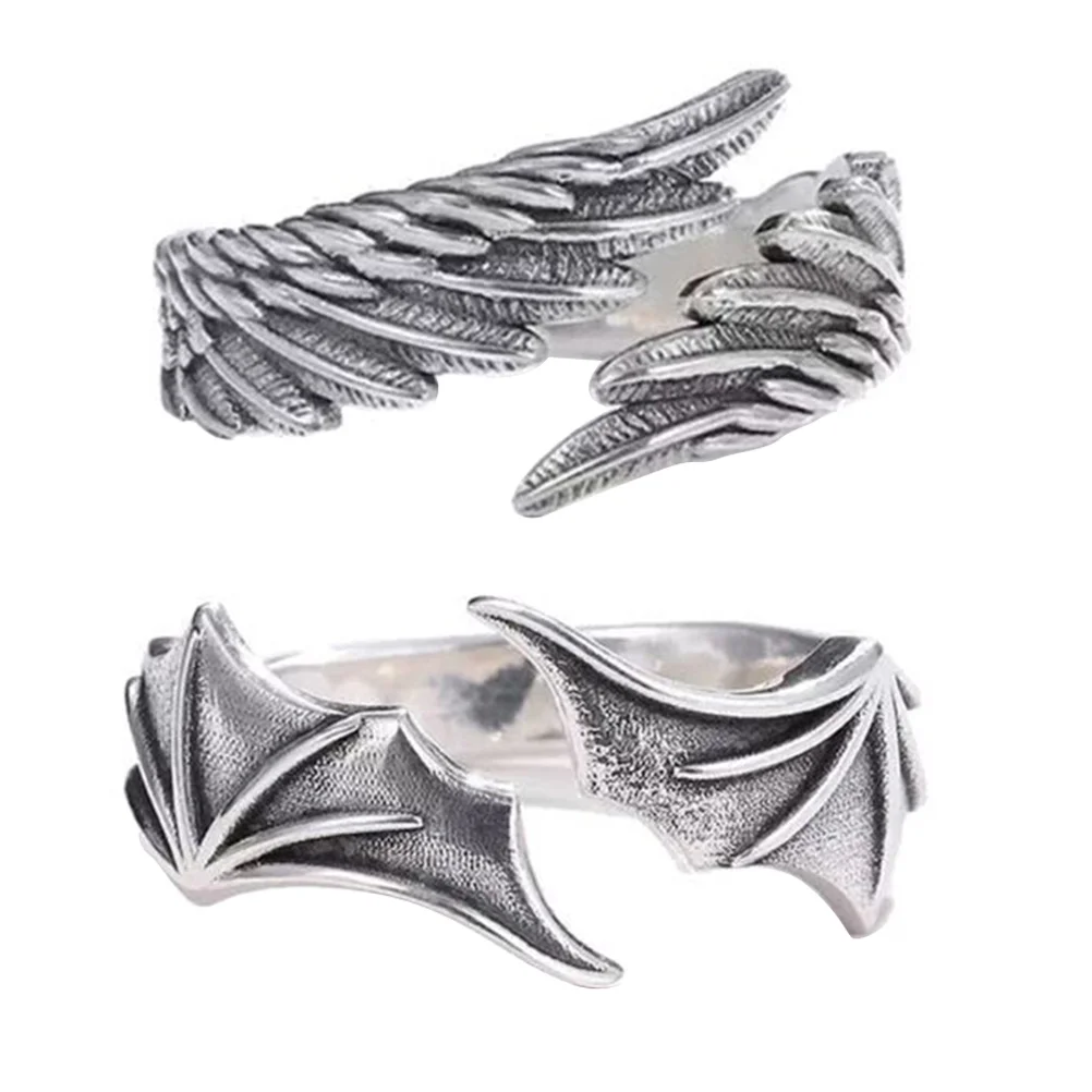 

2pcs Retro Adjustable Ring Angle Wing Adjustable Ring Bat Wing Open Ring for Couple
