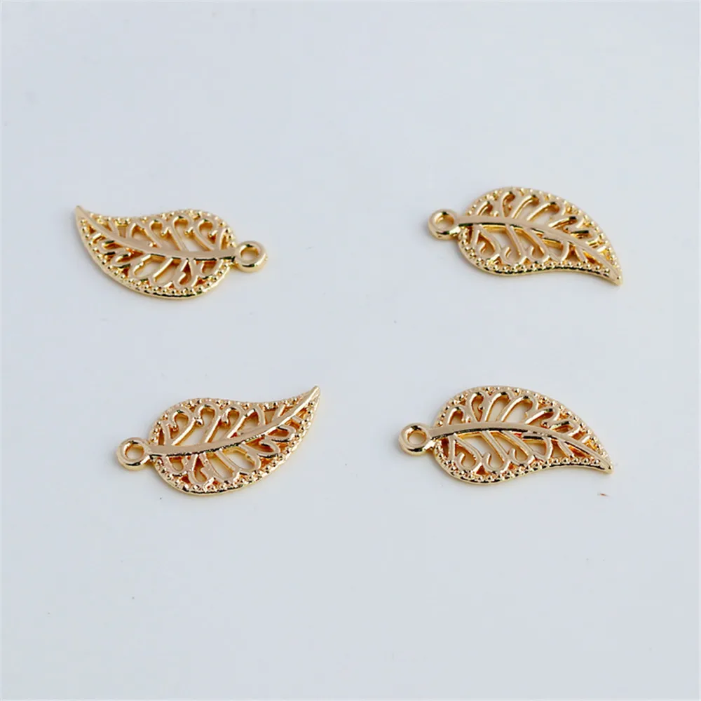 

14K gold colored accessories hollowed out three-dimensional Leaf Pendant DIY Handmade Bracelet headpiece Pendant Earrings