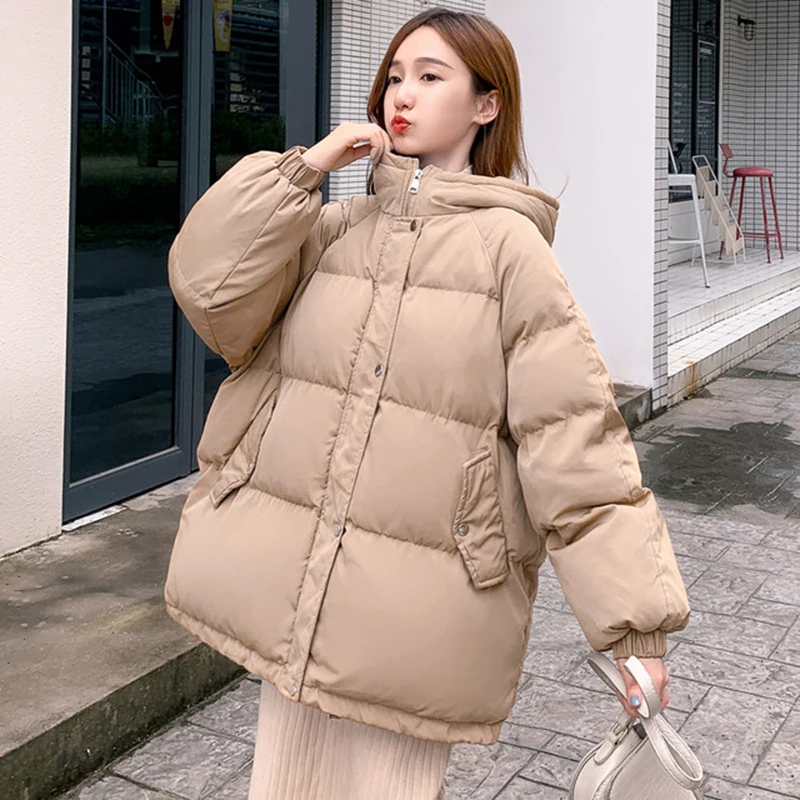 Enlarge Solid Cotton Padded Jacket Women Korean Fashion Hooded Thicken Warm Jackets 2022 Winter Casual Blue Green Outwear Female Y938