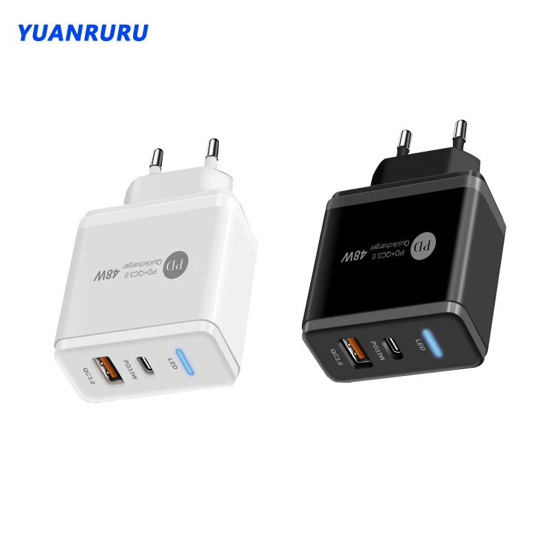 USB Charger PD 48W Quick Charge QC 3.0 Adapter Led Indication For Type C  Charger For iPhone 13 11 iPad Huawei Xiaomi Samsung