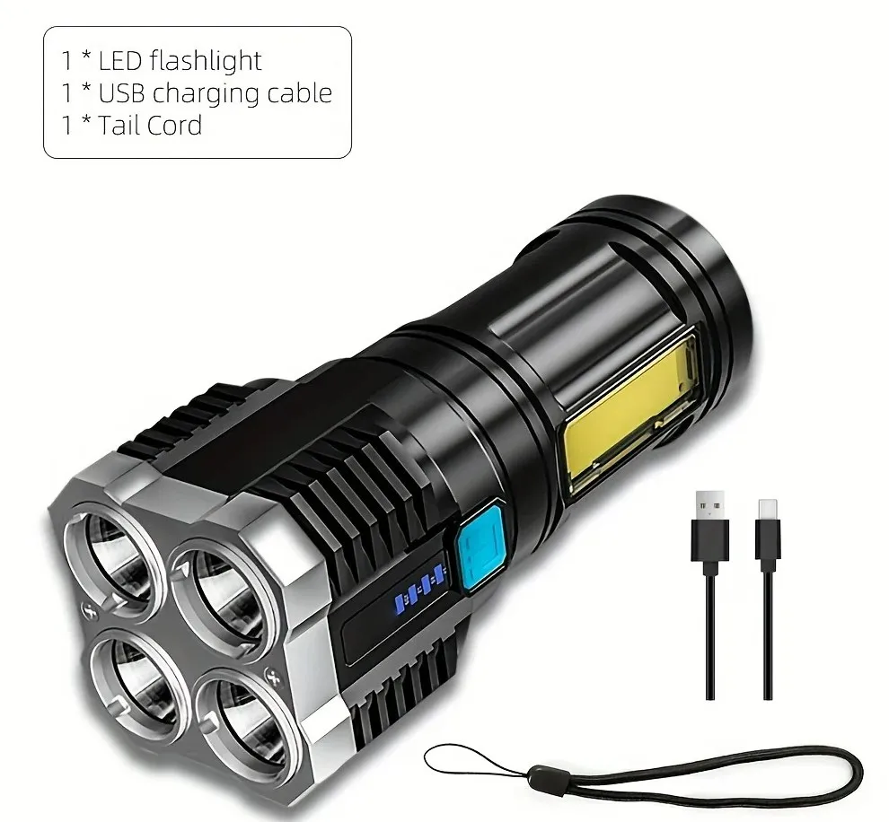 

Портативный 4-LED фонарик с боковым светом COB