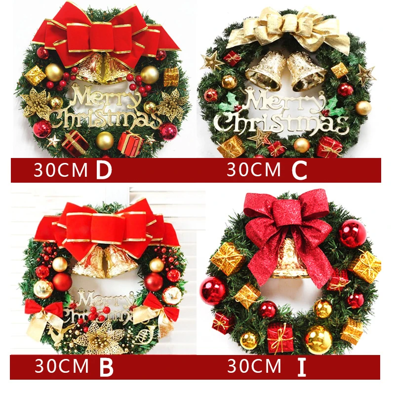 

30cm Christmas Wreath With Bow Christmas Decoration Door Hanging Rattan Ornament Garland Xmas Decorations For Home
