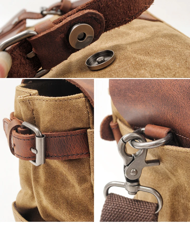 Retro multifunctional canvas genuine leather men's briefcase waterproof motorcycle side bag business travel work laptop handbag