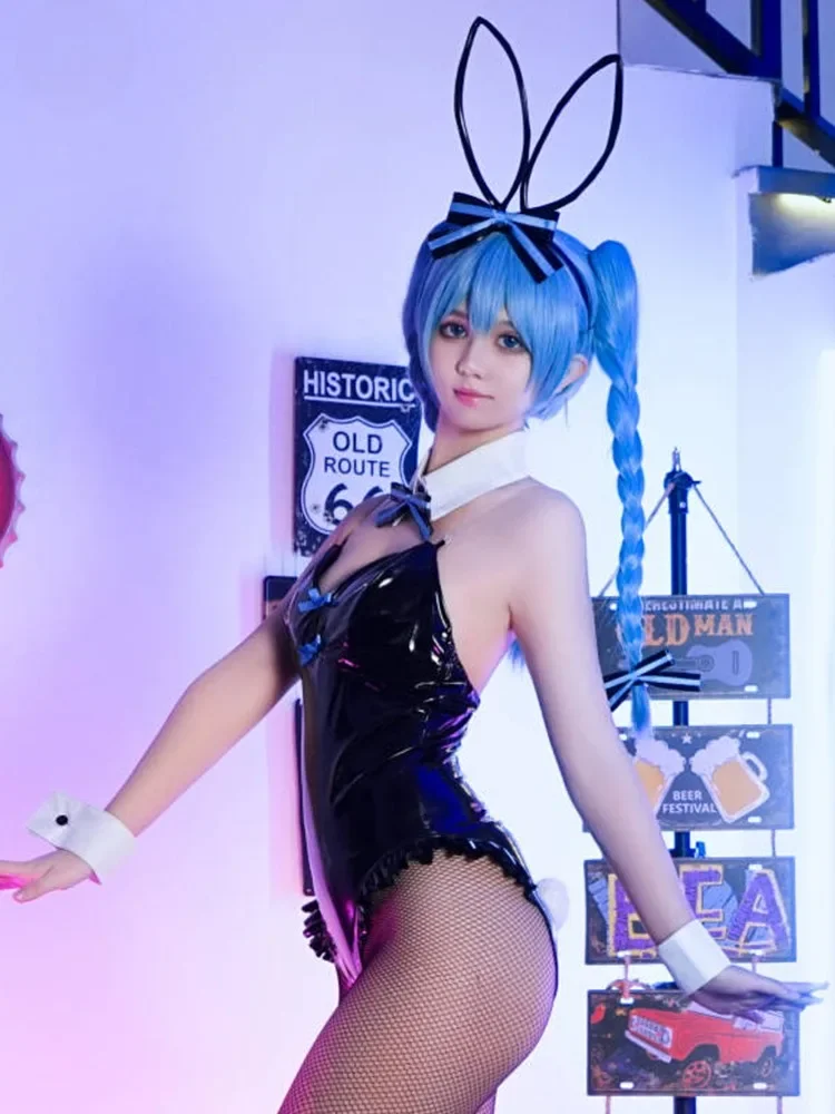 Фото Костюм для косплея Miku: Черный костюм кролика Miku, белый сексуальный женский комбинезон-кролик, наряд для Хэллоуина и Комик-Кона, платье для девушки №5
