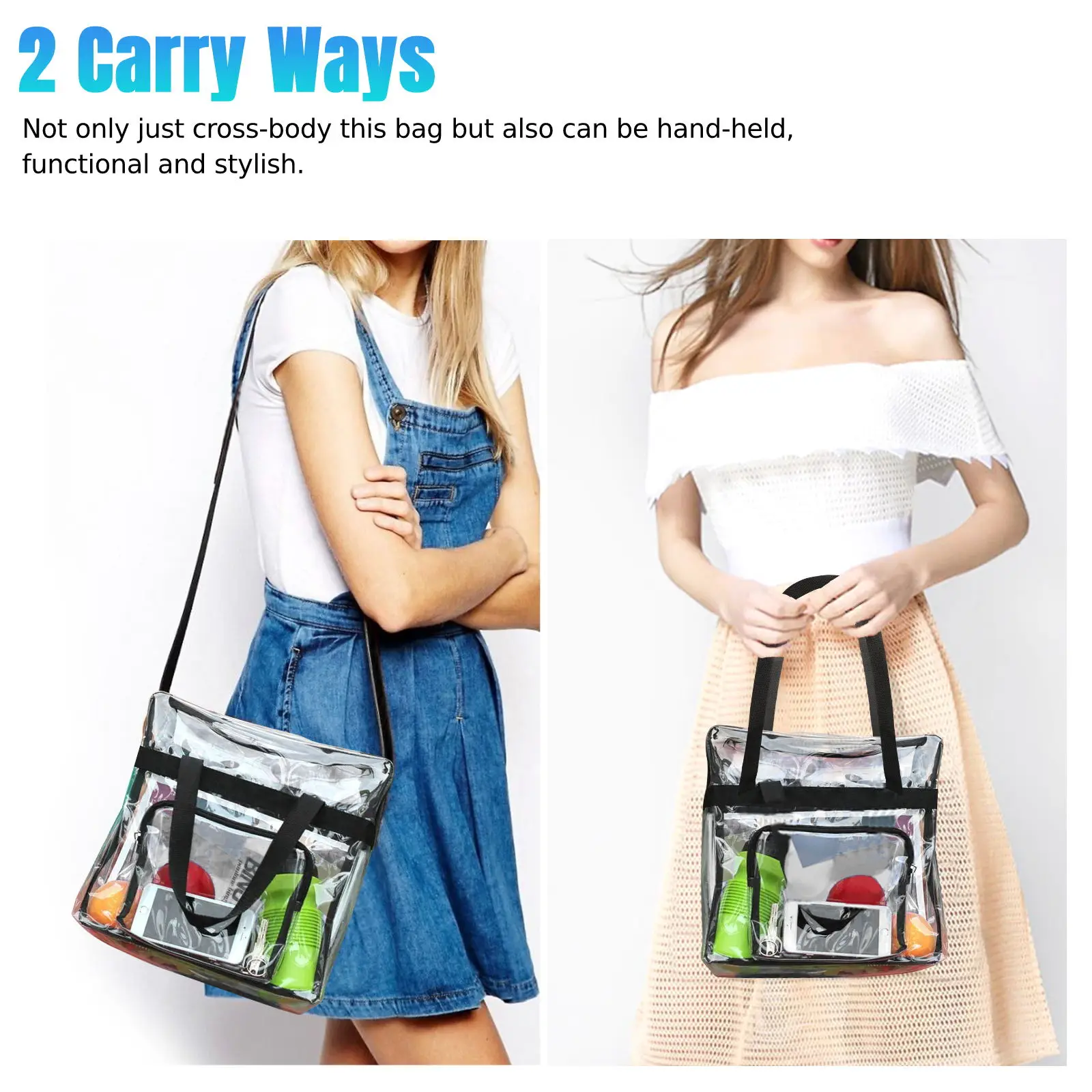 Clear Tote Bag, Clear Bag for Stadium, Clear Plastic Crossbody Bag with Adjustable Strap, Waterproof Messenger Handbag, Travel a